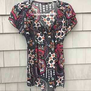 Georgiou Studio Sheer Floral Paisley Top Abstract Print Blouse Size XS
